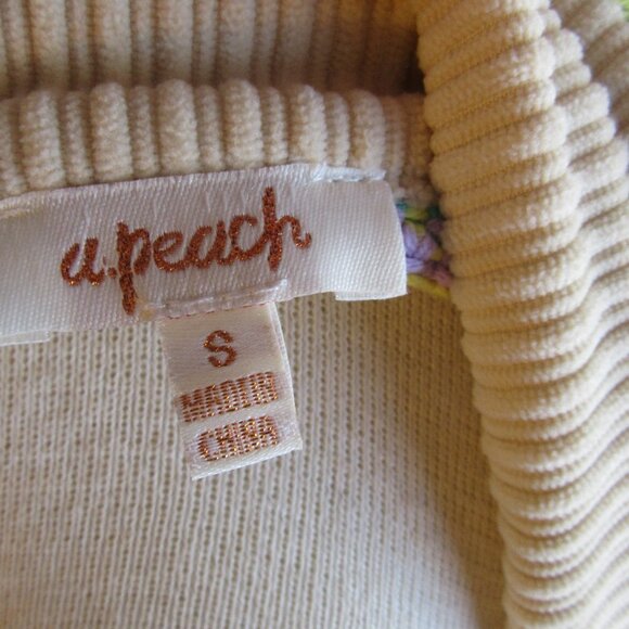 A. Peach Size Small Yellow Tan Corduroy and Multi Colored Sweater Shacket - Picture 10 of 14